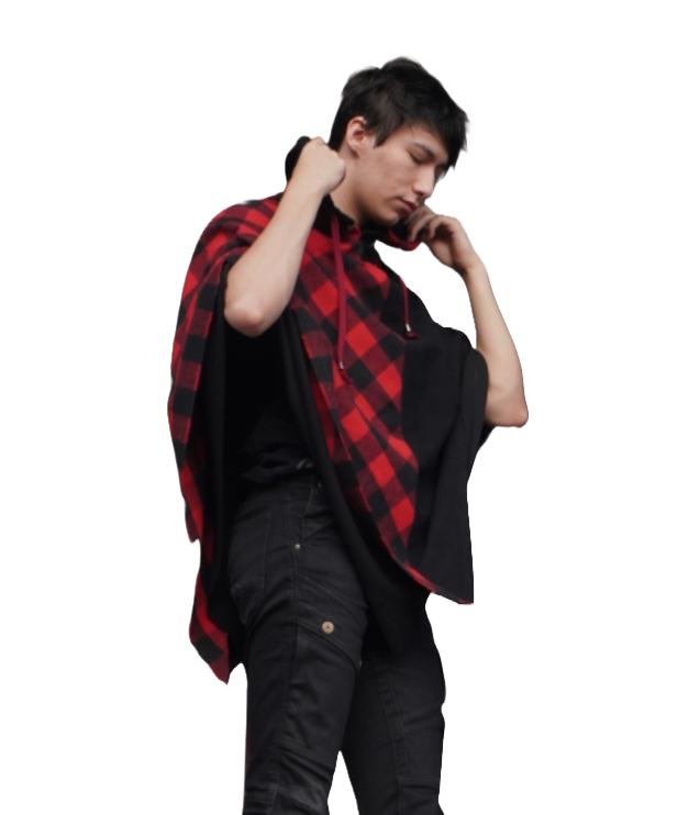 Checkered split cotton poncho