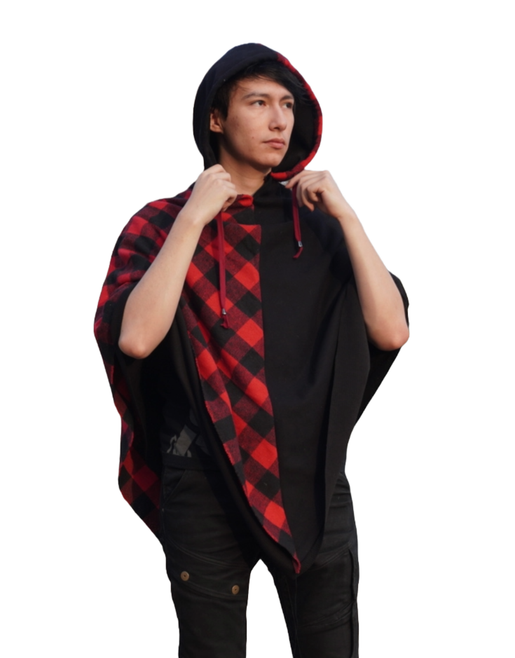 Checkered split cotton poncho