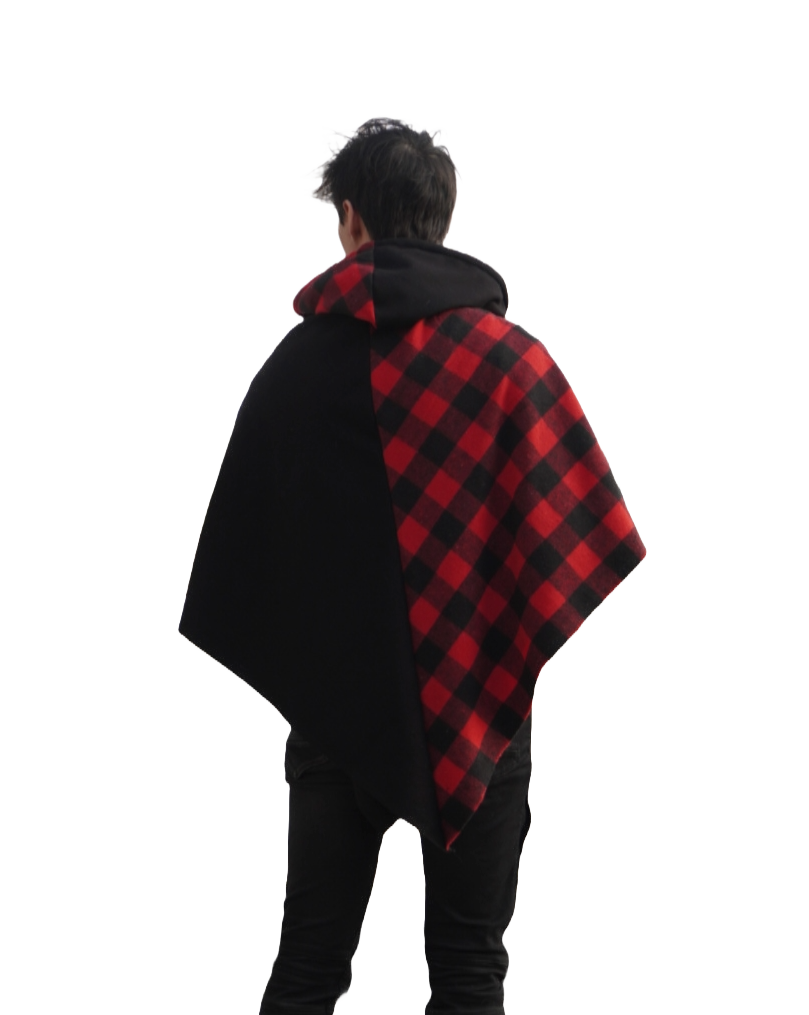 Checkered split cotton poncho