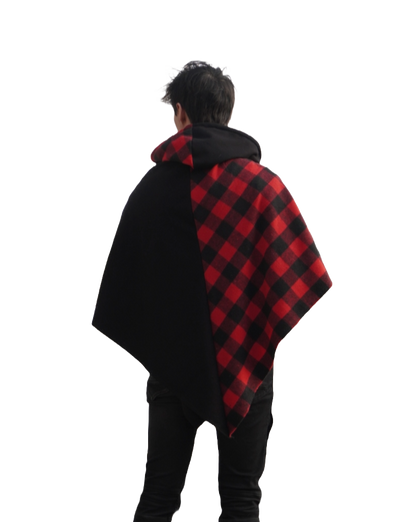 Checkered split cotton poncho