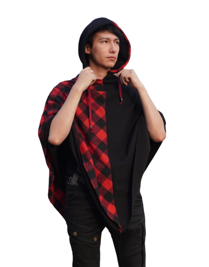 Checkered split cotton poncho