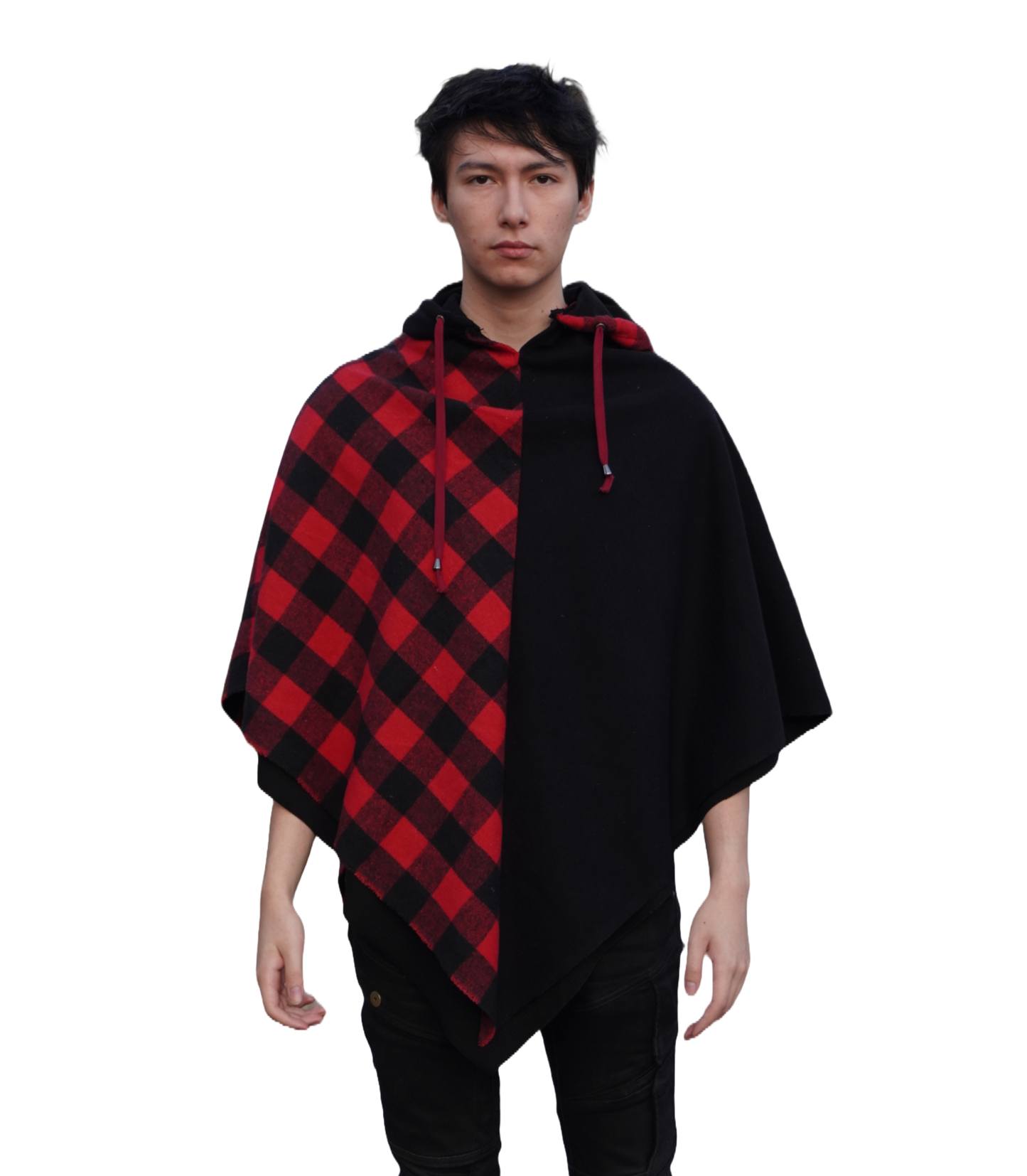 Checkered split cotton poncho