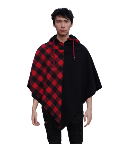 Checkered split cotton poncho