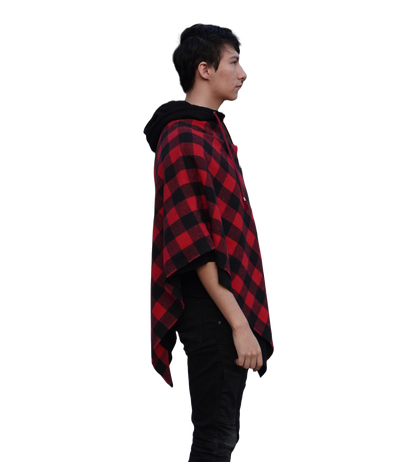 Checkered split cotton poncho